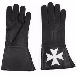Order of Malta Gauntlet - Black Leather with White Maltese Cross - Bricks Masons