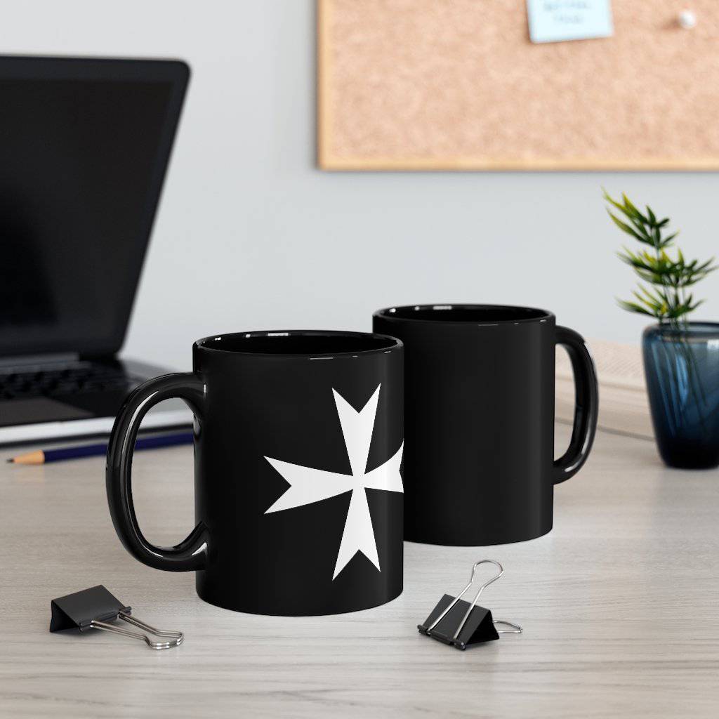 Order Of Malta Mug - Black & White 11oz - Bricks Masons