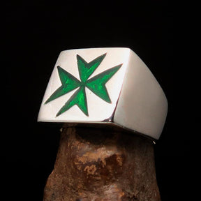 Order of Malta Ring - Green Cross Sterling Silver - Bricks Masons
