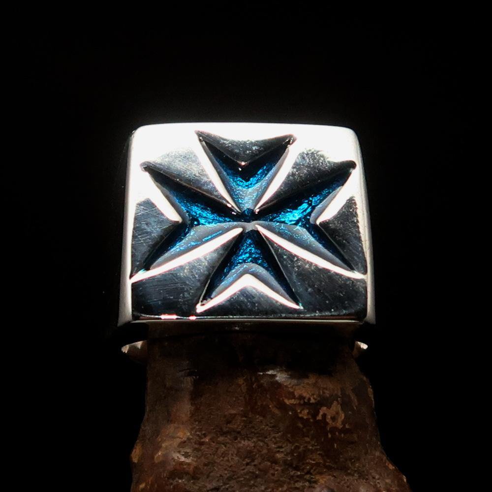 Order of Malta Ring - Silver & Light Blue Cross Sterling Silver - Bricks Masons