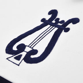 Organist Blue Lodge Officer Apron - Kenton Lodge Navy Velvet With Silver Embroidery Thread - Bricks Masons