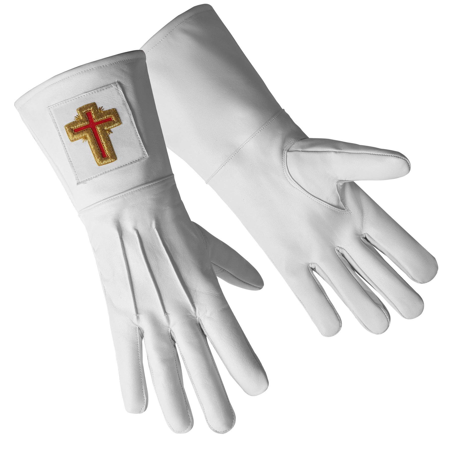 Past Commander Knights Templar Commandery Gauntlet - Leather Machine Embroidery Red & Gold Cross - Bricks Masons