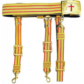 Past Commander Knights Templar Regalia Belt - Red & Gold Lace - Bricks Masons