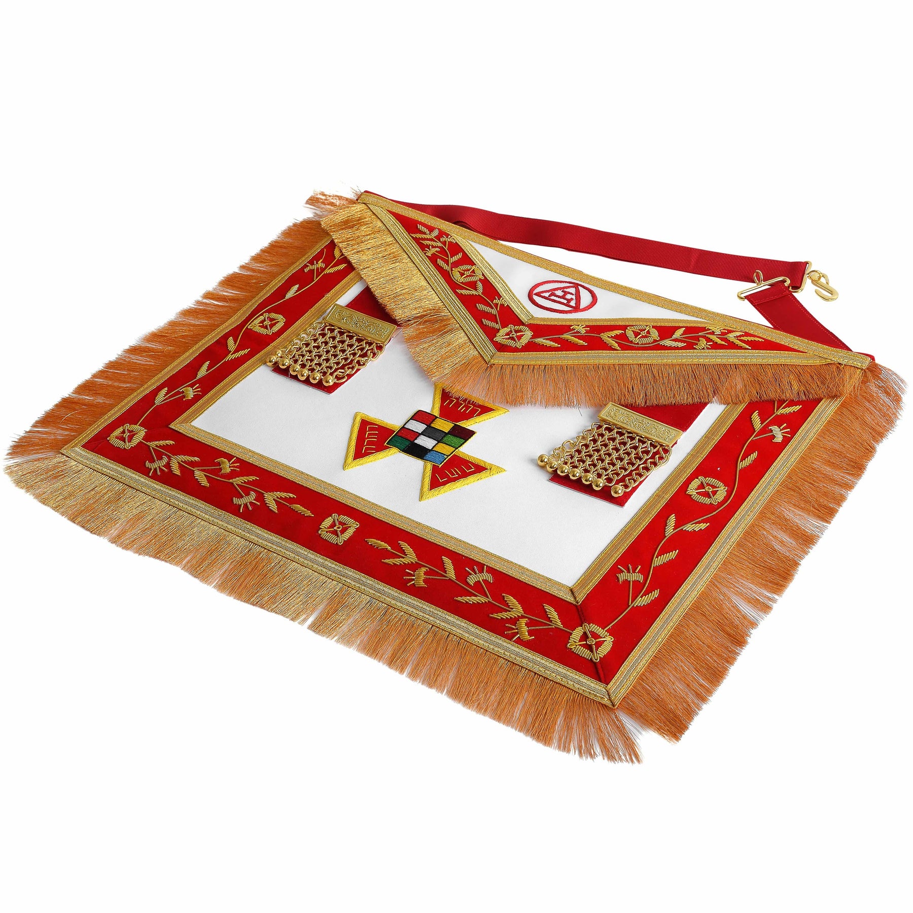 Past High Priest Royal Arch Chapter Apron - Red Velvet with Fringe Tassels - Bricks Masons