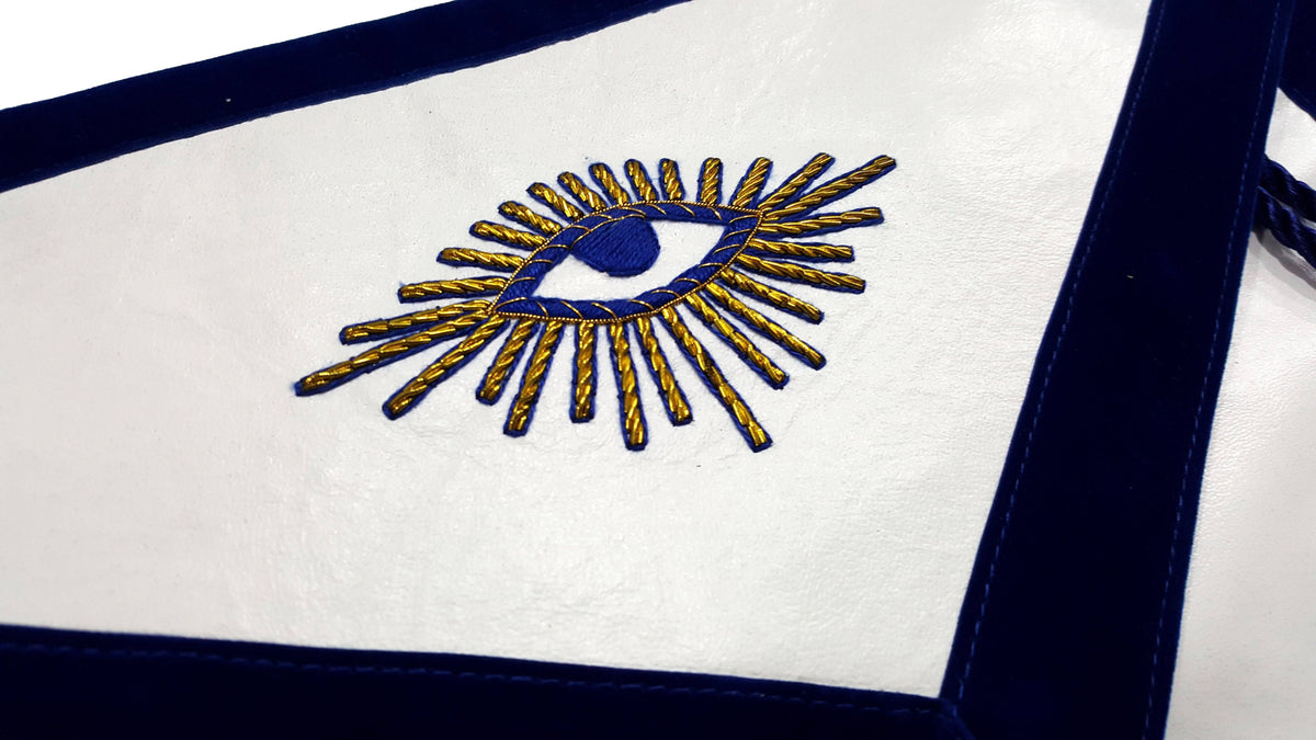 Past Master Blue Lodge Apron - Blue with Bullion Hand Embroidery - Bricks Masons