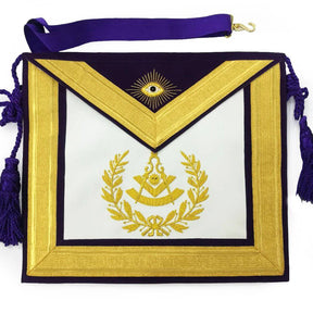 Past Master Blue Lodge Apron - Gold & Purple Hand Embroidery - Bricks Masons