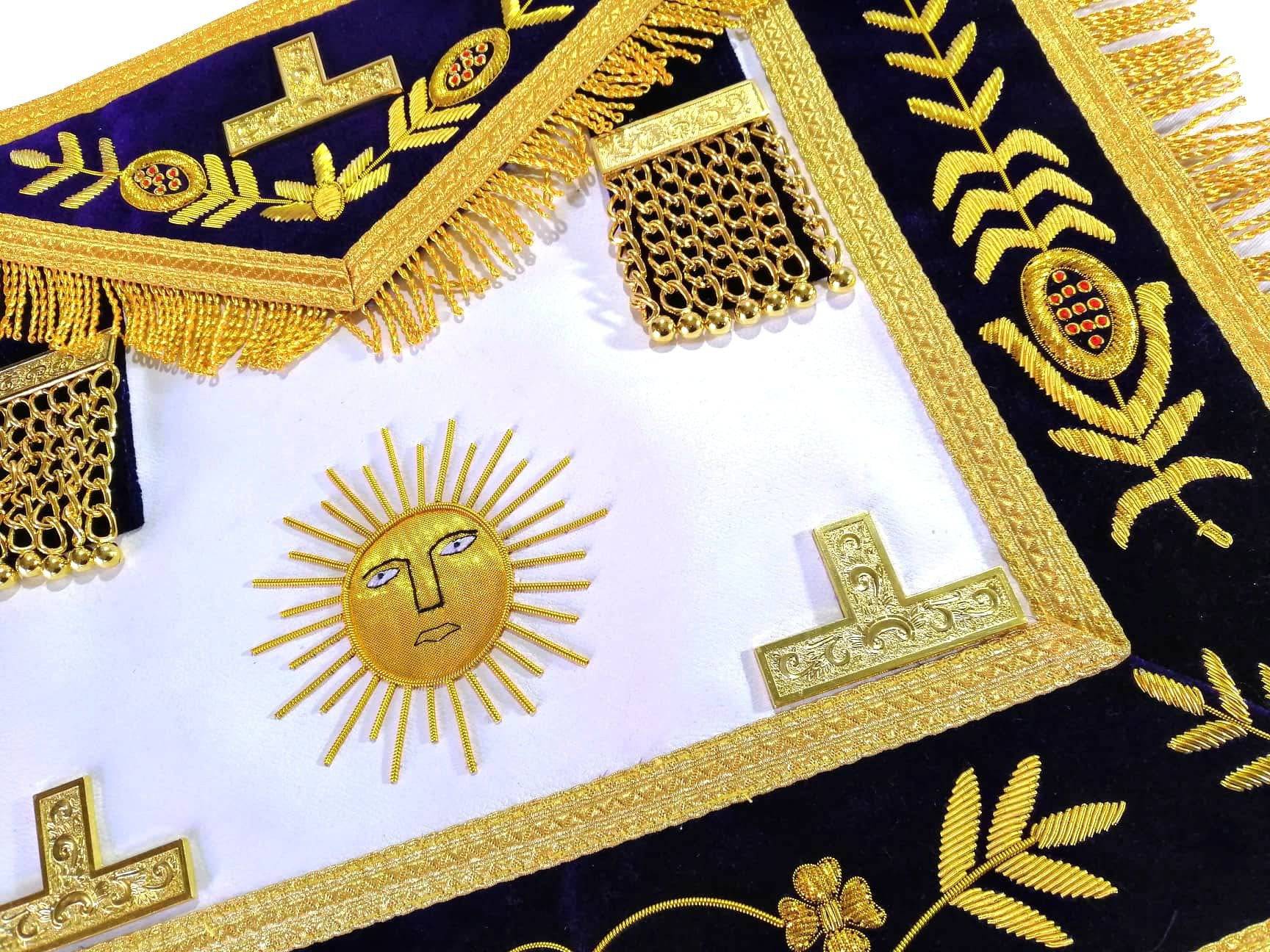 Past Master Blue Lodge Apron - Gold Sun & Vinework - Bricks Masons