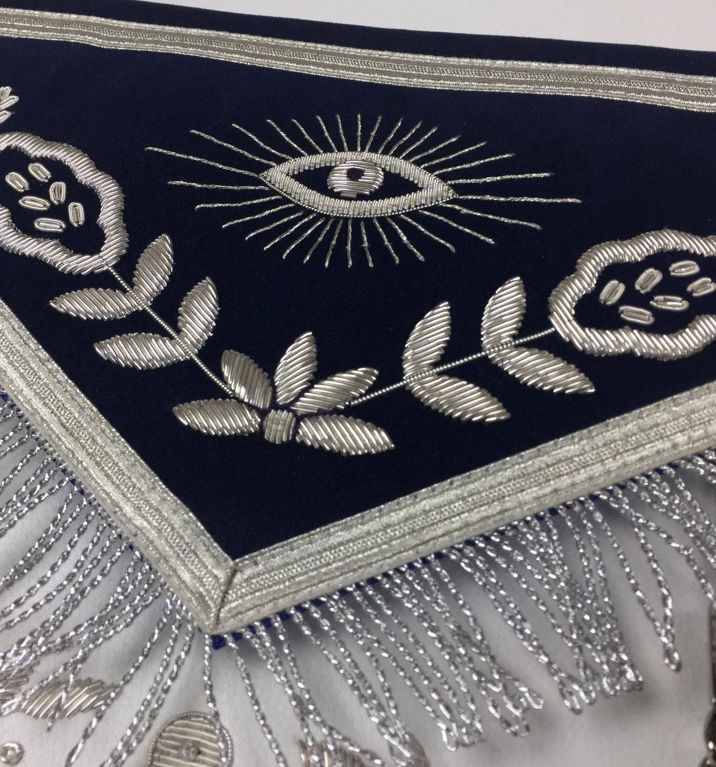 Past Master Blue Lodge Apron - Royal Navy Velvet Hand Embroidery - Bricks Masons