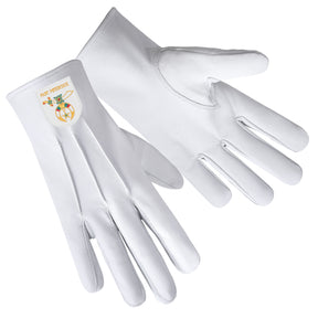 Past Potentate Shriners Glove - White Leather With Gold Emblem - Bricks Masons
