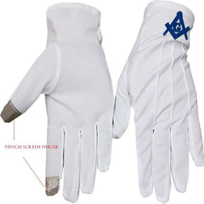 Master Mason Blue Lodge Gloves - Polyester Golden Embroidery Touch Screen Finger