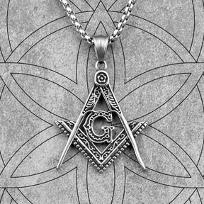 Master Mason Blue Lodge Necklace - Square and Compass G Stainless Steel