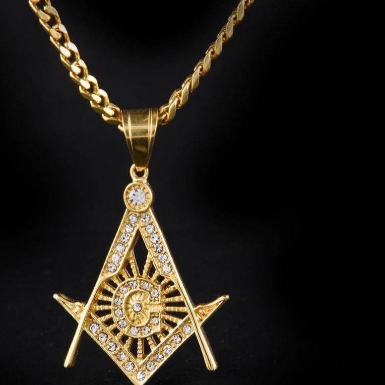 Master Mason Blue Lodge Necklace - All Rhinestone Square & Compass