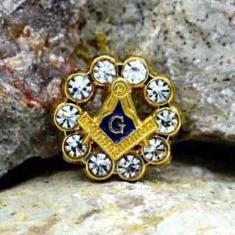 Master Mason Blue Lodge Lapel Pin - Rhinestones Gold & blue