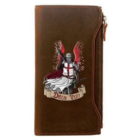 Knights Templar Commandery Wallet - Genuine Brown Leather Crusader Cross