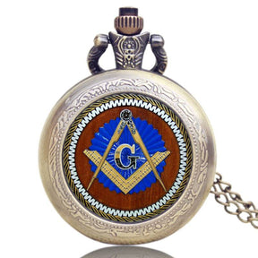 Master Mason Blue Lodge Pocket Watch - Compass and Square G Bronze