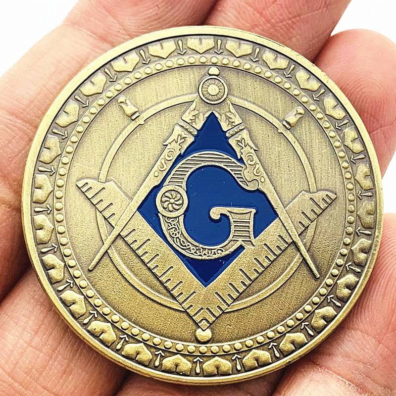 Master Mason Blue Lodge Coin - Faith Hope Charity Square Compass G Iron Copper Blue Plated