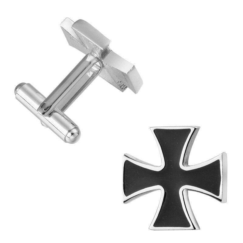 Knights Templar Commandery Cufflink - Medieval Cross Silver Pleated