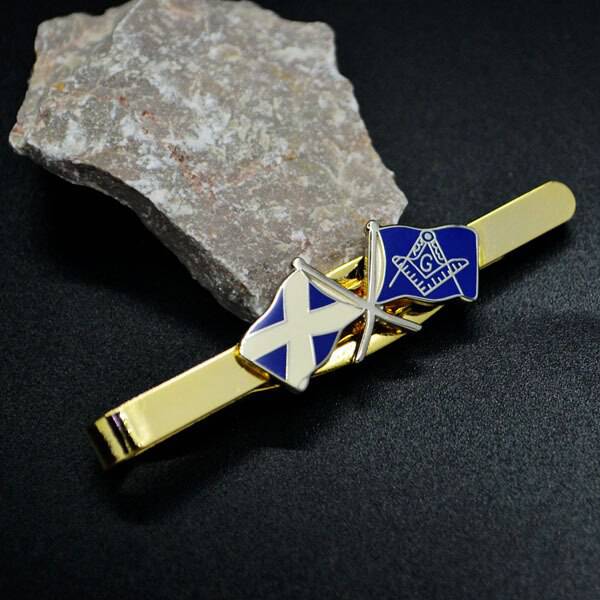 Master Mason Blue Lodge Tie Bar - Scotland Flag Square and Compass G