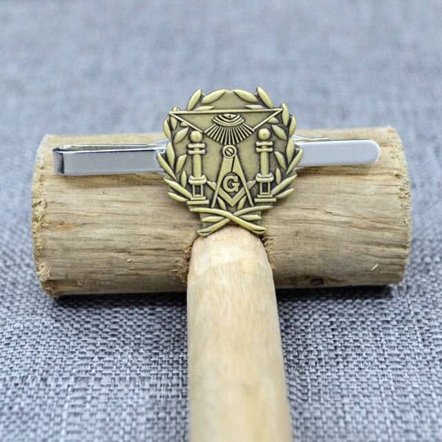 Master Mason Blue Lodge Tie Bar - Retro Brass Pillars Gold