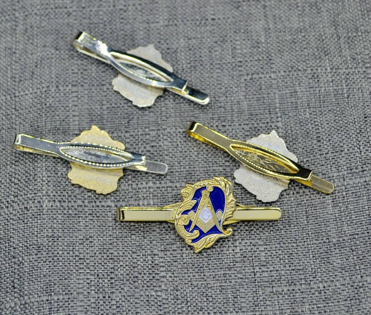 Master Mason Blue Lodge Tie Bar - Square & Compass G (Blue & Gold)