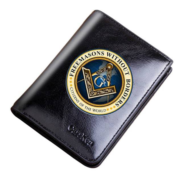 Master Mason Blue Lodge Wallet - Freemasons Without Borders Genuine Leather Black/Coffee