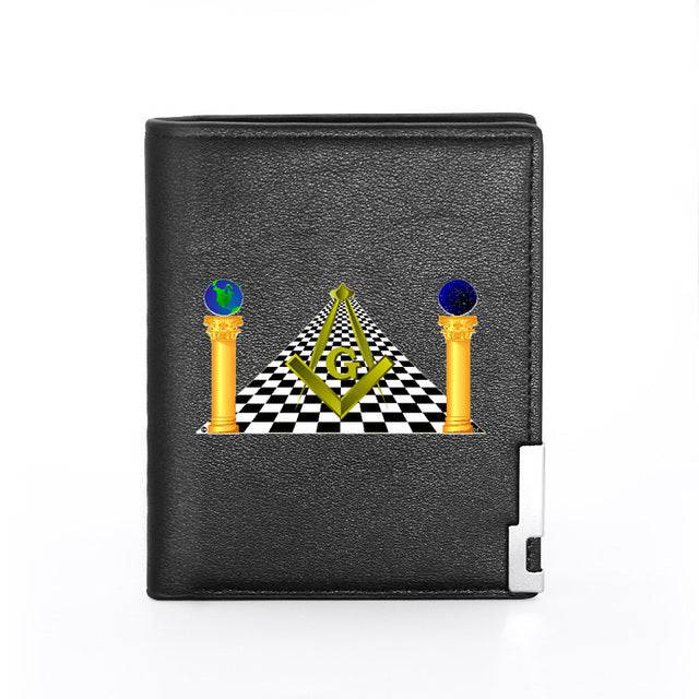 Master Mason Blue Lodge Wallet - Square and Compass G Checkered & Credit Card Holder (Black & Brown)