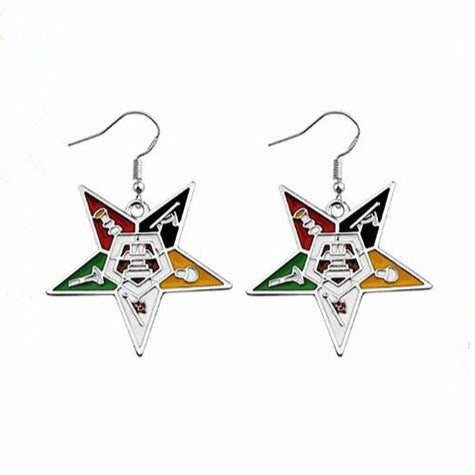 OES Earring - Silver Plating Enamel Colorful Order Easter Star Charm - Bricks Masons
