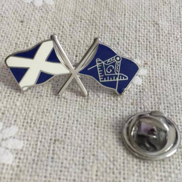 Master Mason Blue Lodge Lapel Pin - Square and Compass Scotland Saltire flag Friendship