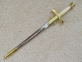 Knights Templar Commandery Dagger - Gold Sable Fornitura Knob Ceremony Sword Knife W/ Scabbard Stand 12"