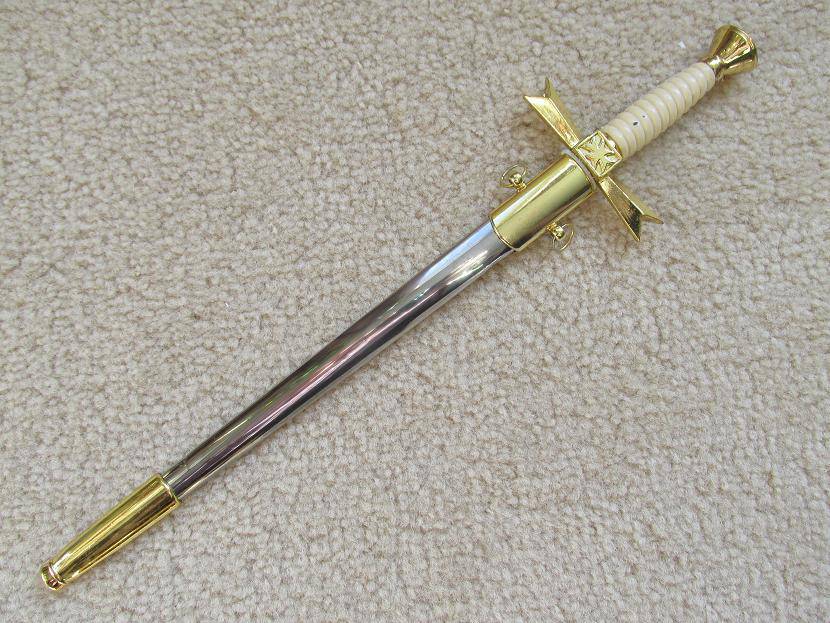 Knights Templar Commandery Dagger - Gold Sable Fornitura Knob Ceremony Sword Knife W/ Scabbard Stand 12"