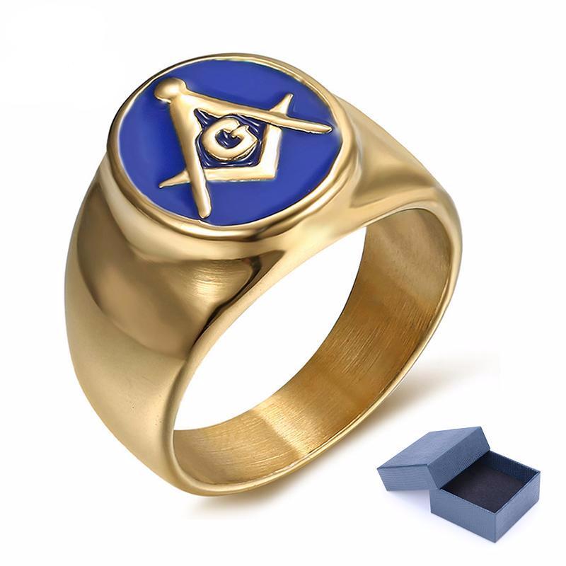 Master Mason Blue Lodge Ring - Gold & Blue Stainless Steel