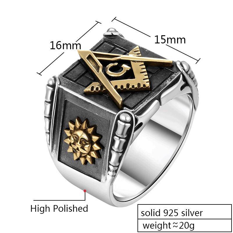 Master Mason Blue Lodge Ring - Sun Moon 925 Sterling Silver