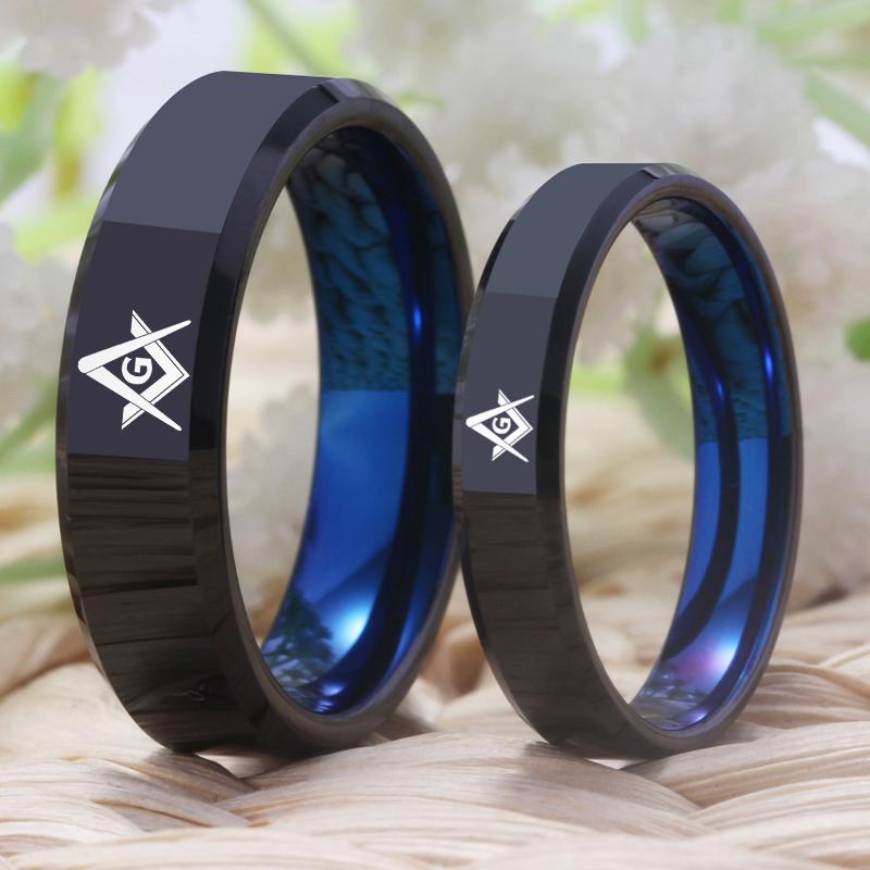 Master Mason Blue Lodge Ring - Black With Blue Tungsten Personalizable