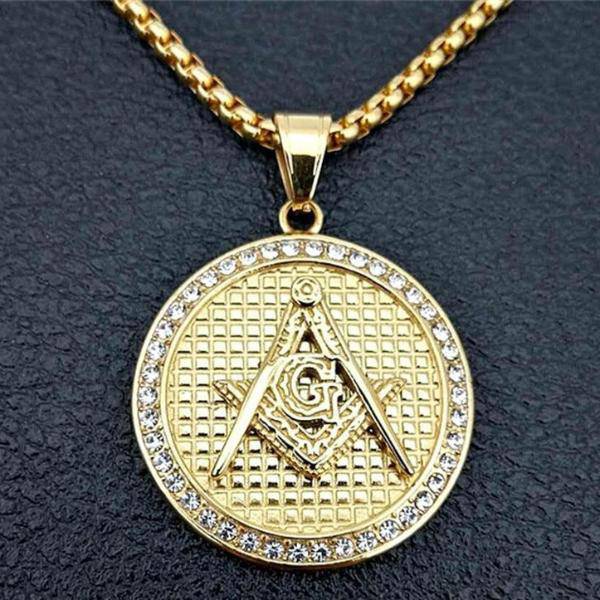 Master Mason Blue Lodge Necklace - Square Compass G Zirconia