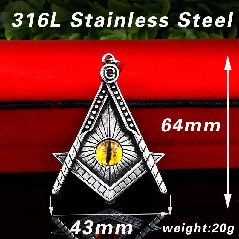 Master Mason Blue Lodge Necklace - Yellow Eye Stainless Steel