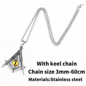 Master Mason Blue Lodge Necklace - Yellow Eye Stainless Steel