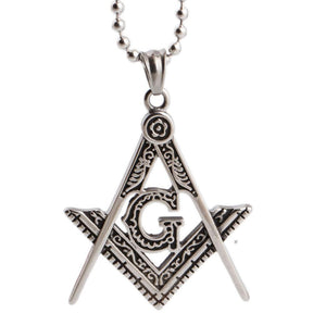 Master Mason Blue Lodge Necklace - Silver Compass & Square G