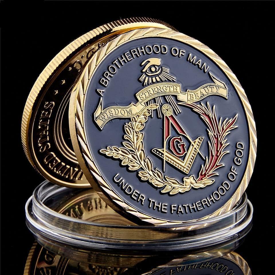 Master Mason Blue Lodge Coin - 14K Gold Plated A Brotherhood of Man Under the Fatherhood of God