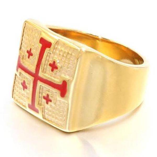 Knights Templar Commandery Ring - Jerusalem Cross (Gold/ White)