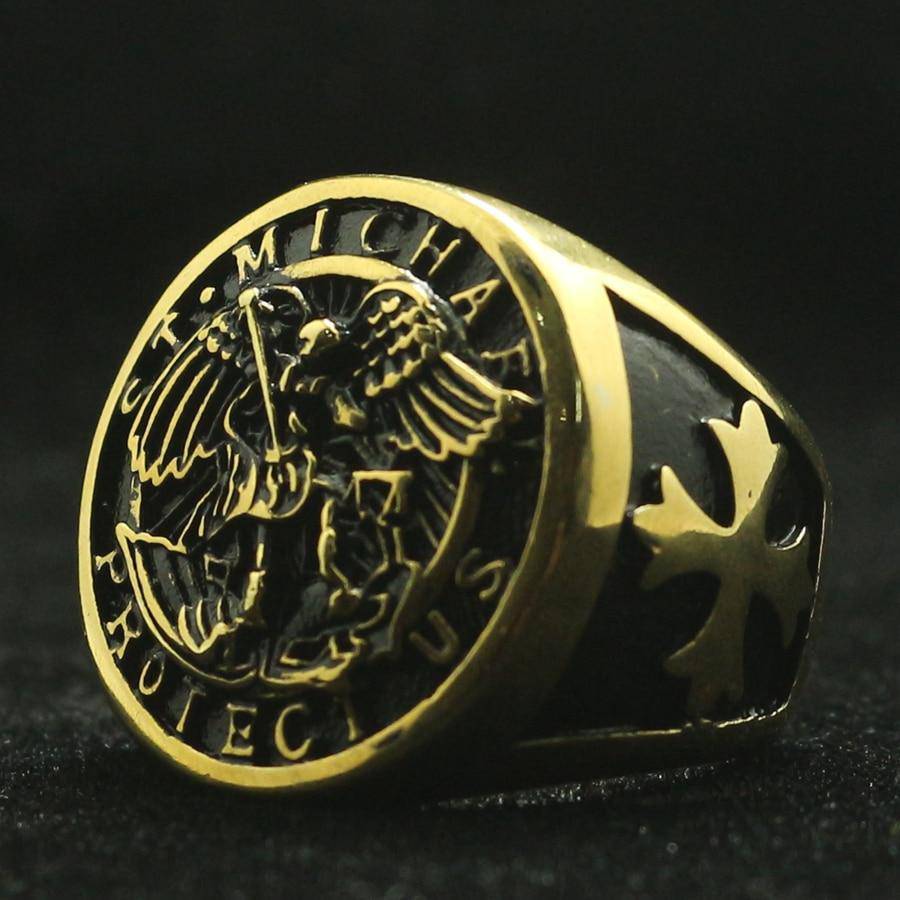 Knights Templar Commandery Ring - Saint Michael Protect Us Golden