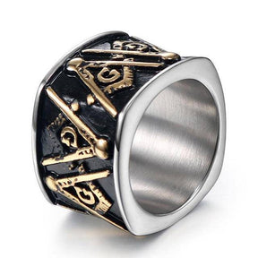 Master Mason Blue Lodge Ring - Vintage Band -(Gold/Black)