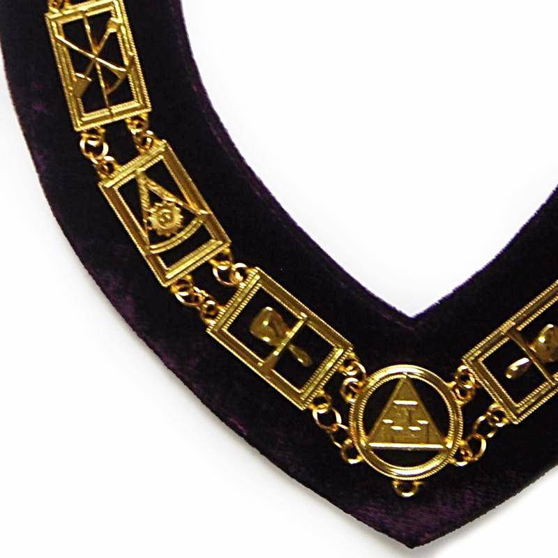 Royal Arch Chapter Chain Collar - Gold Plated on Purple Velvet - Bricks Masons