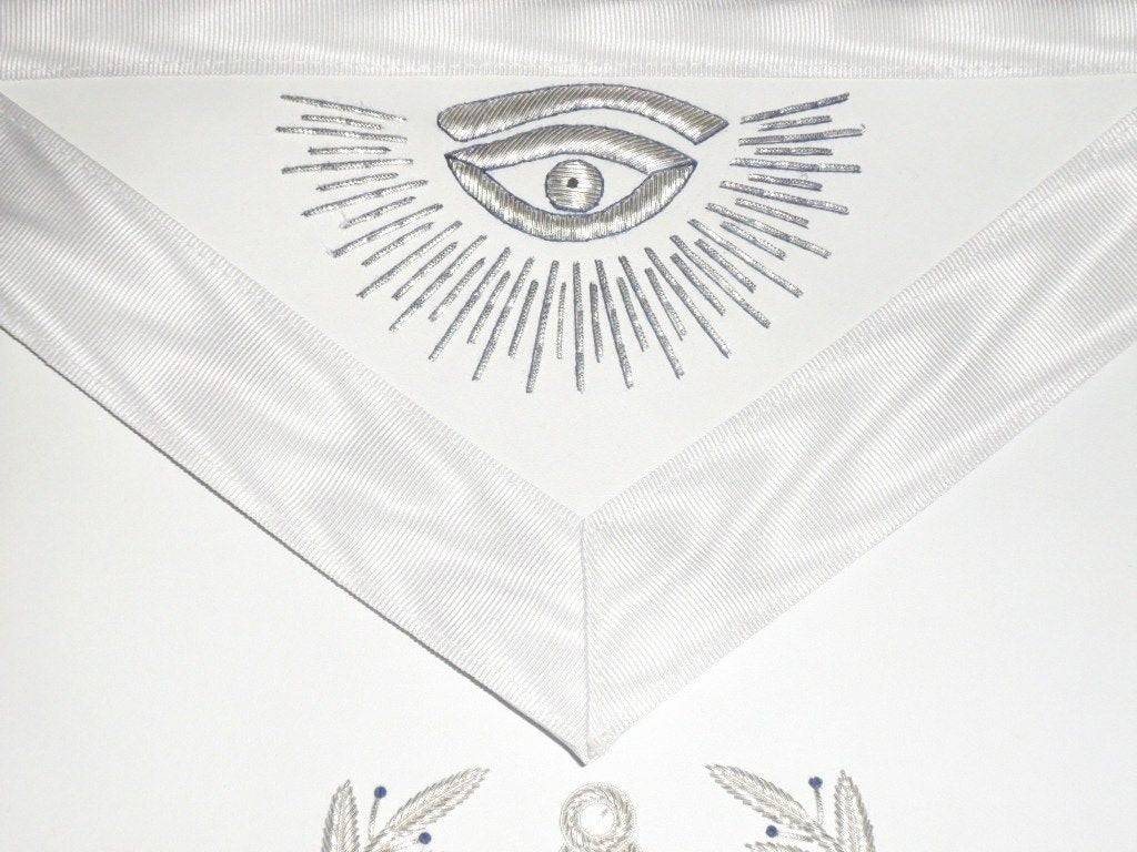 Master Mason Blue Lodge Apron - White Hand Embroidered