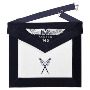 Secretary Blue Lodge Officer Apron - Kenton Lodge Navy Velvet With Silver Embroidery Thread - Bricks Masons