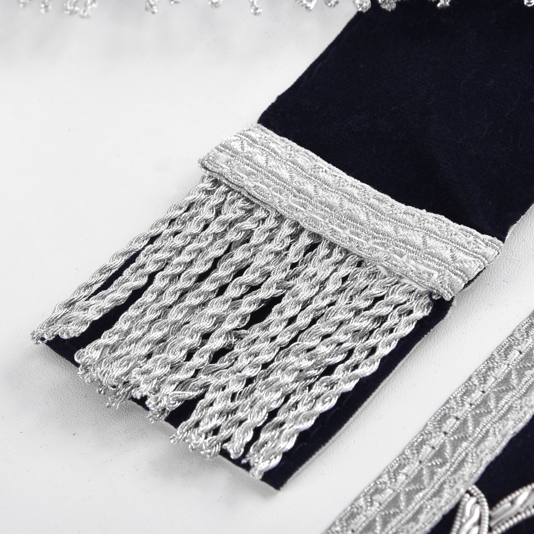 Senior Deacon Blue Lodge California Officer Apron - Dark Blue With Silver Hand Embroidery Bullion - Bricks Masons