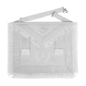 Senior Warden Blue Lodge Officer Apron - Hand Embroidery With White Fringe & Side Tabs - Bricks Masons