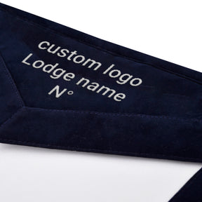 Senior Warden Blue Lodge Officer Apron -  Navy Velvet With Silver Embroidery Thread - Bricks Masons