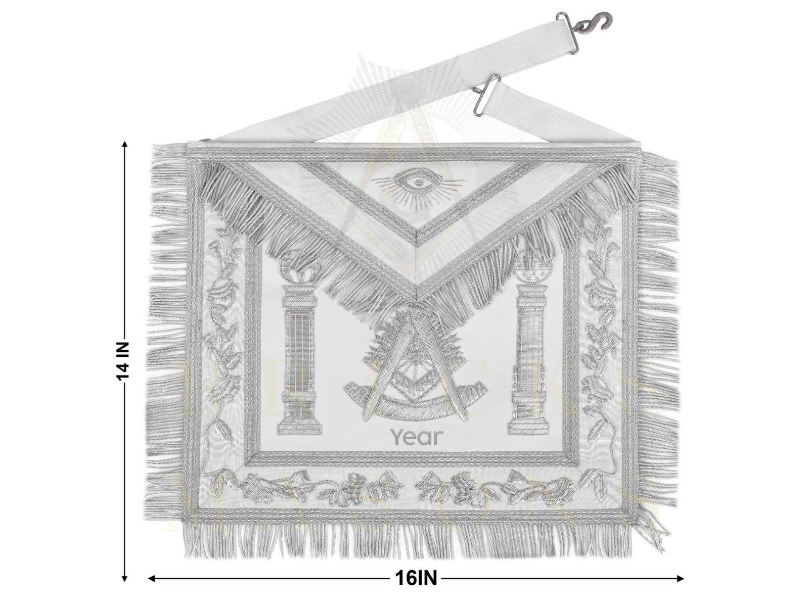 Past Master Blue Lodge Apron - Bullion With Wreath & Pillars - Bricks Masons