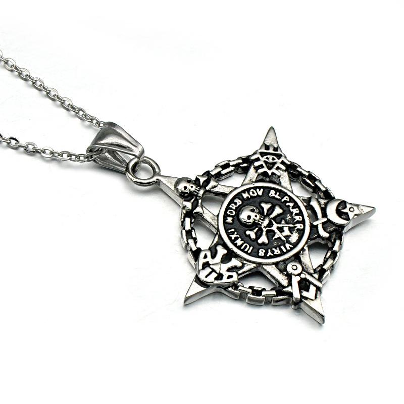 Widows Sons Necklace - Fivepointed Star Skull & Bones - Bricks Masons