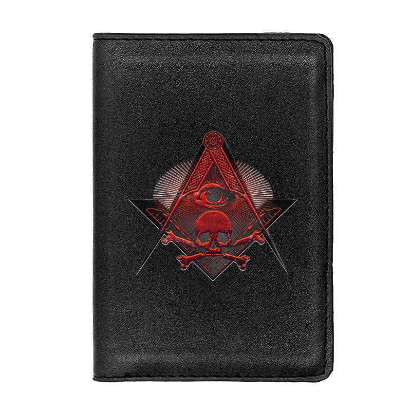 Widows Sons Wallet - Skull and Bones PU Leather Passport & Credit Card Holder (Black/Brown) - Bricks Masons